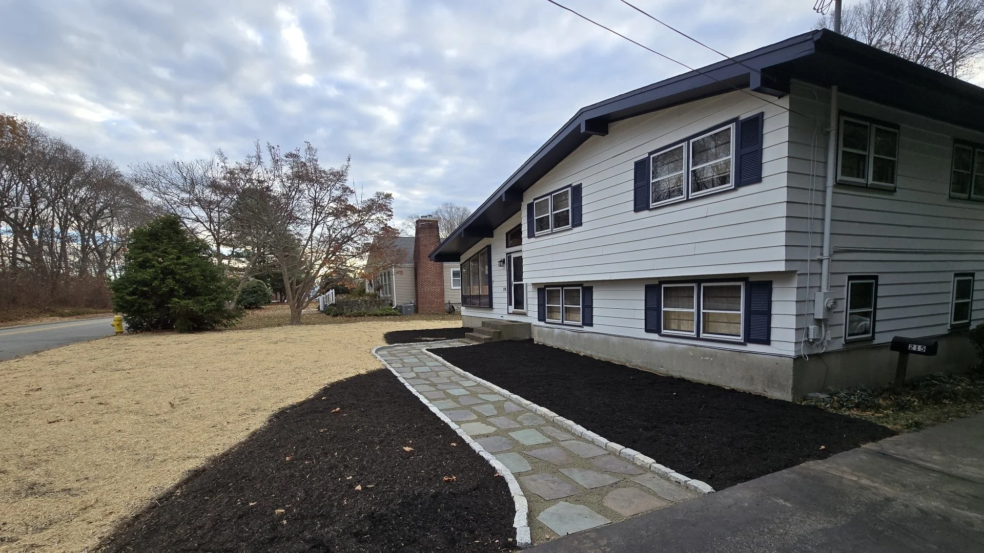 Close-up of wet grass in a lawn in Groton, CT
