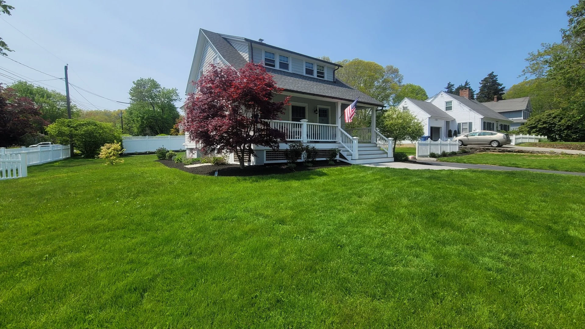 Close-up of wet grass in a lawn in Groton, CT