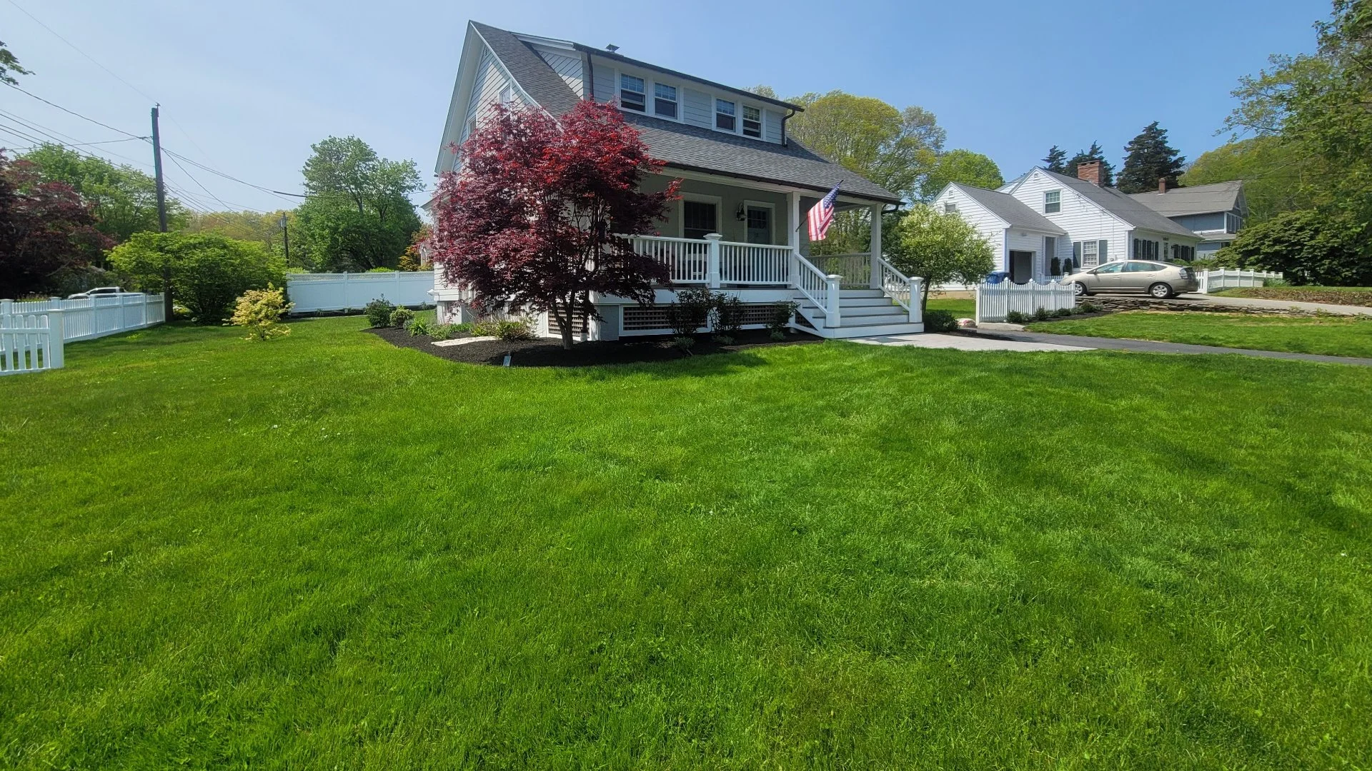 Close-up of wet grass in a lawn in Groton, CT