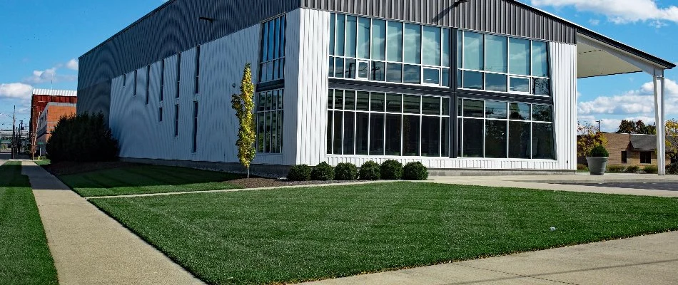 Commercial building in Pawcatuck, CT, with neat, green lawn.