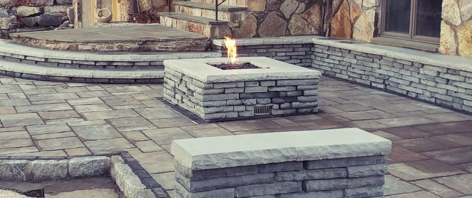 Fire pit and patio in Stonington, CT.