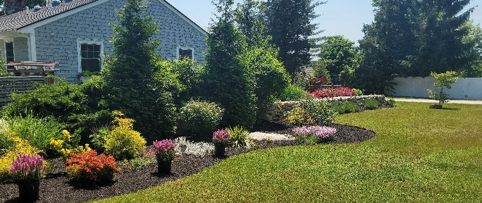 Trees, flowers, and green grass in Old Saybrook, CT.