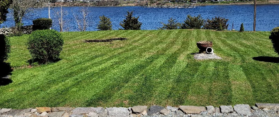 Mowing patterns on a lawn in Groton, CT, and water.