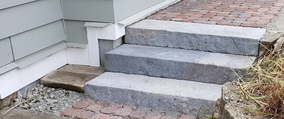 Outdoor steps outside a house in Groton, CT.