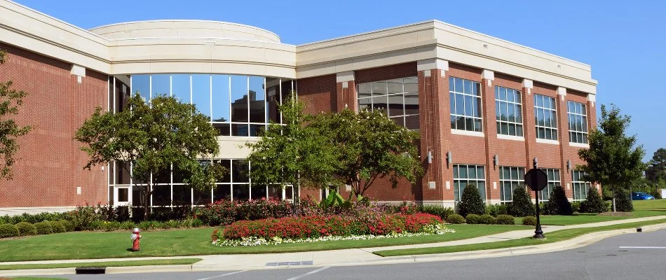 Trees and flowers on a commercial landscape in Ledyard, CT.