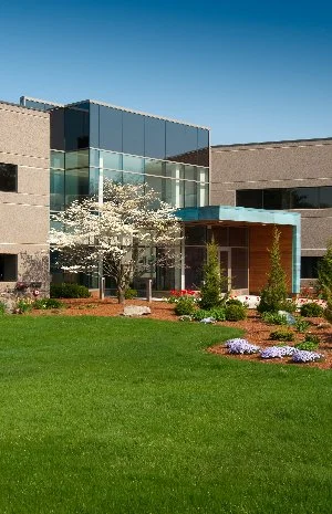 Stamped concerte patio and brick retaining wall in backyard in Mystic, CT..